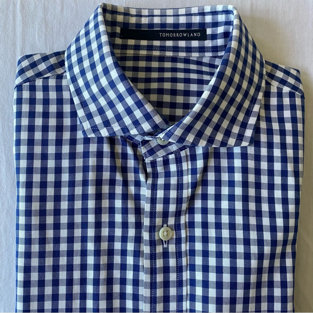 Tomorrowland men's blue/white gingham check shirt, XS